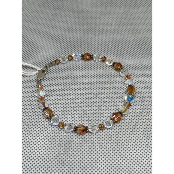 Copper Rounds Clear Bicones - Handcrafted Austrian Crystal Beaded Bracelet - Picture 2 of 4